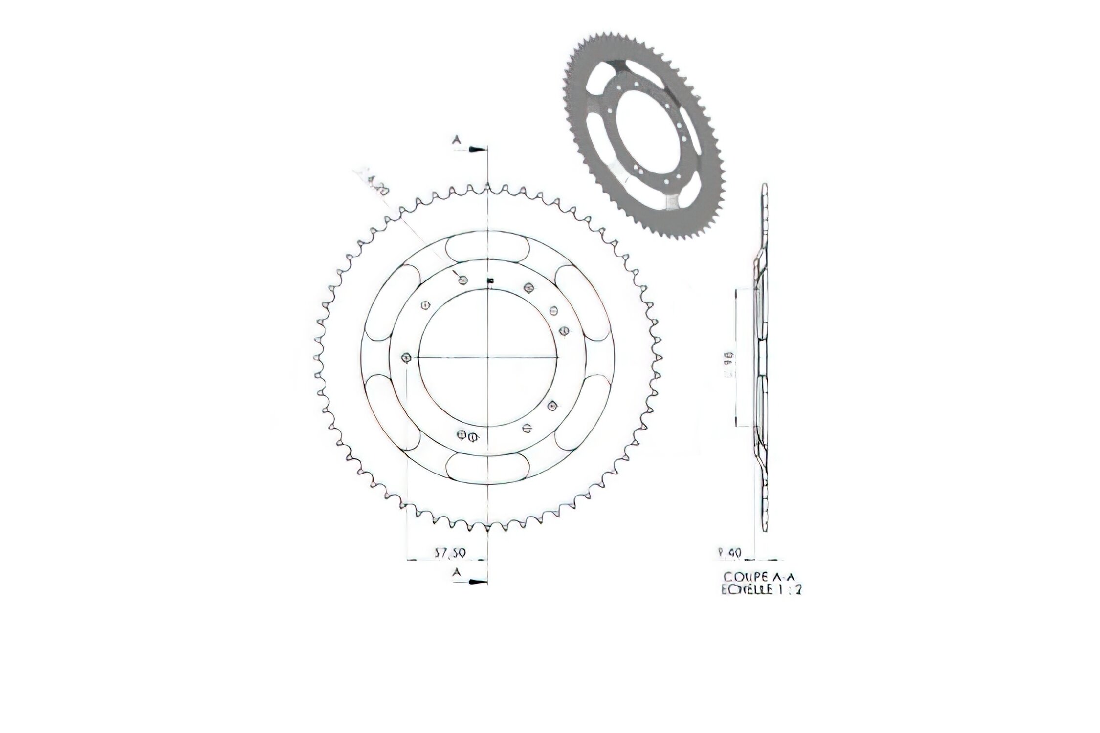 Couronne 60 dents MBK 51S (jante Grimeca d.98mm)