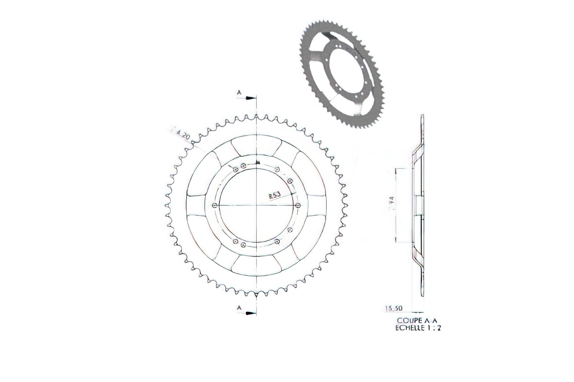 Couronne BTS 56 dents Peugeot 103 SP / MVL (jante tole d.94mm)