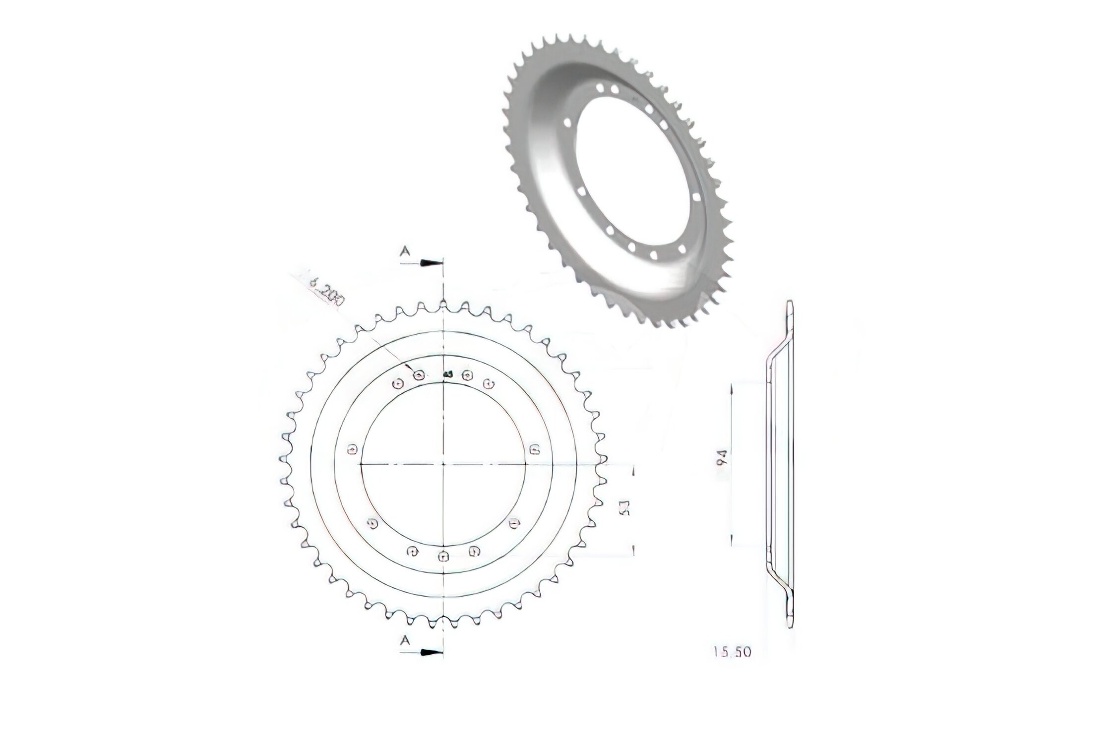 Couronne 45 dents Peugeot 103 SP / MV (jante RYS raillons d.94mm)