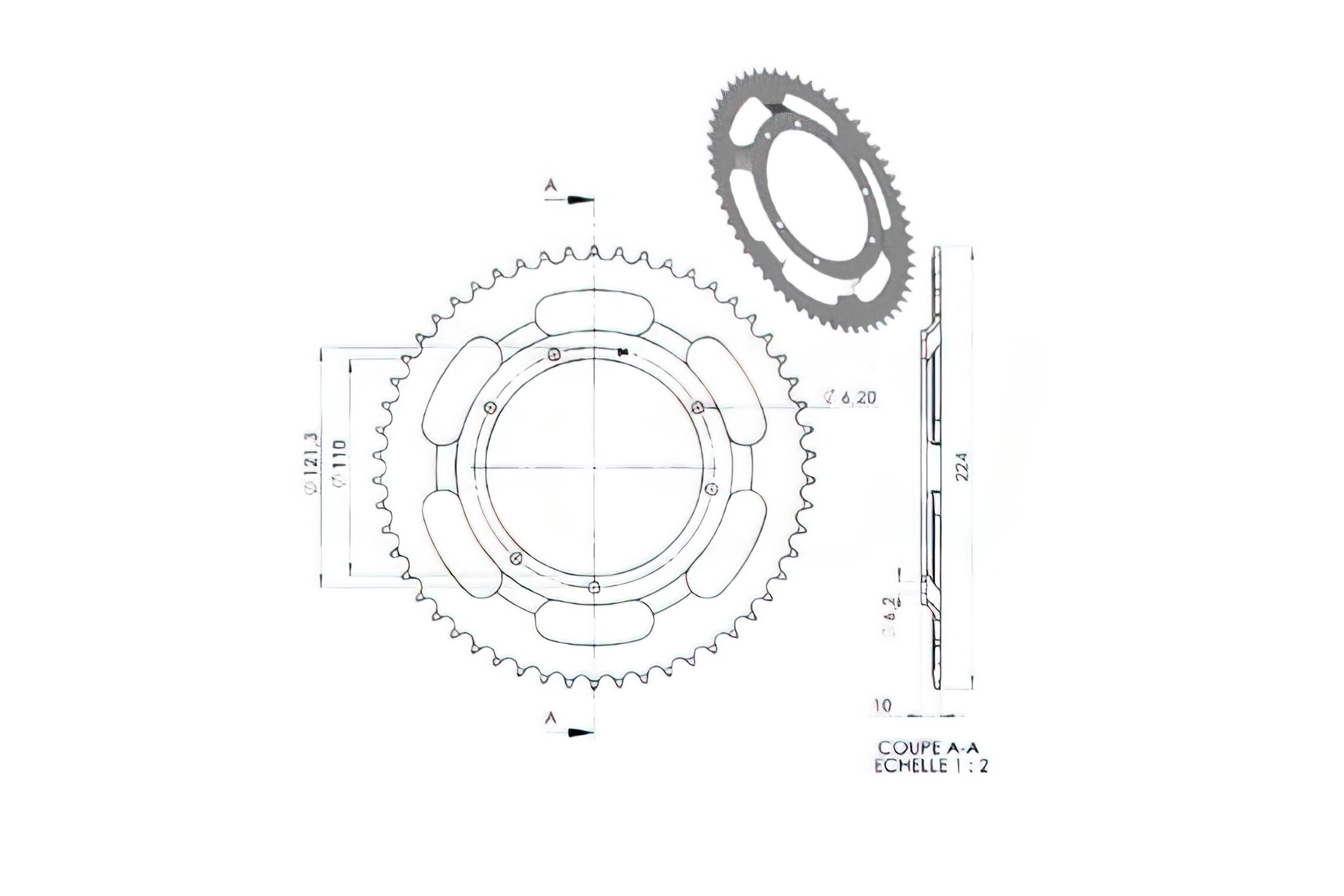 Couronne 54 dents MBK 68 / 88 / 89 (diamètre 110mm)