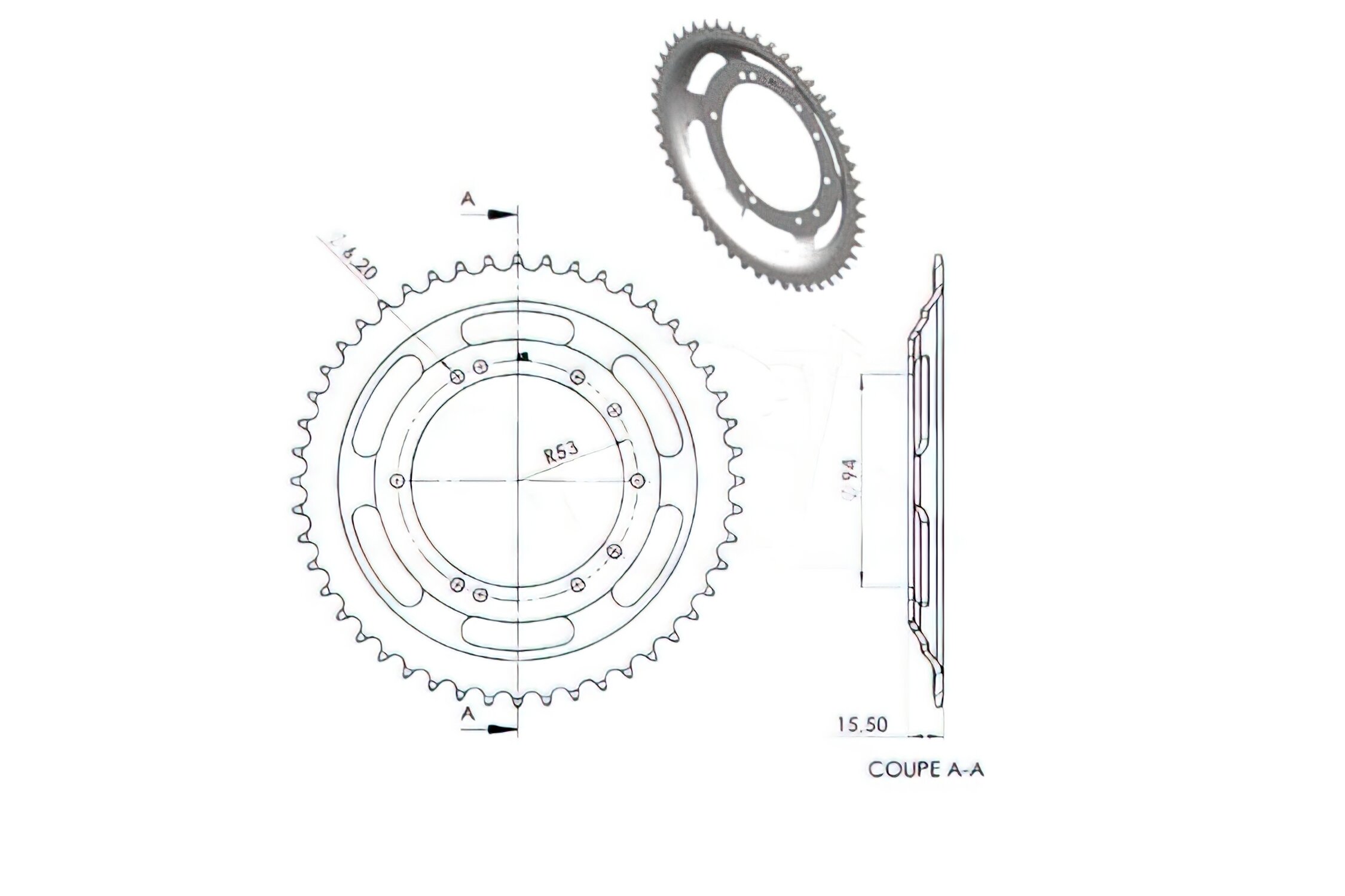 Couronne BTS 50 dents Peugeot 103 SP / MVL (jante tole d.94mm)