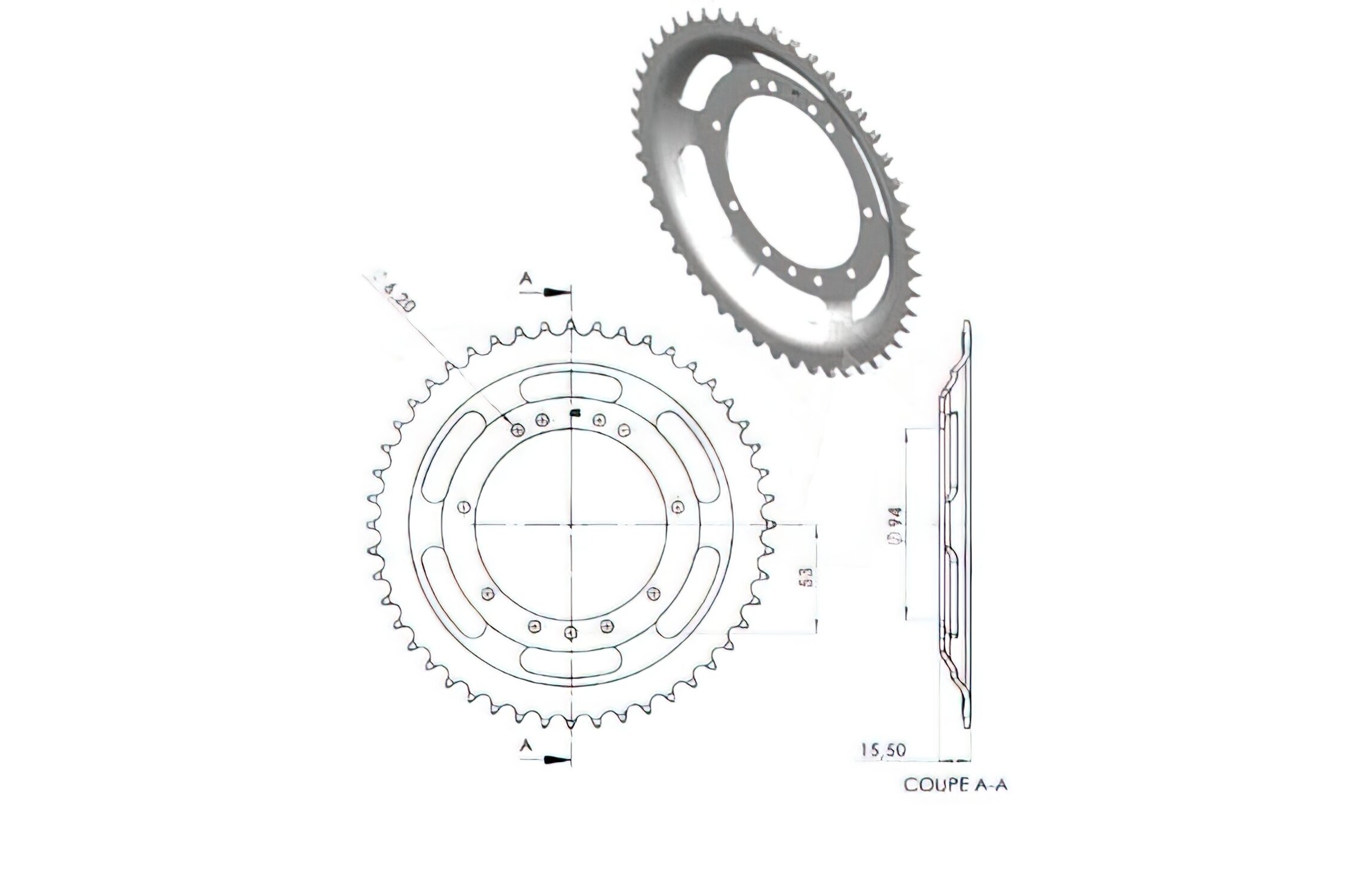 Couronne 48 dents Peugeot 103 SP / MV (jante RYS raillons d.94mm)