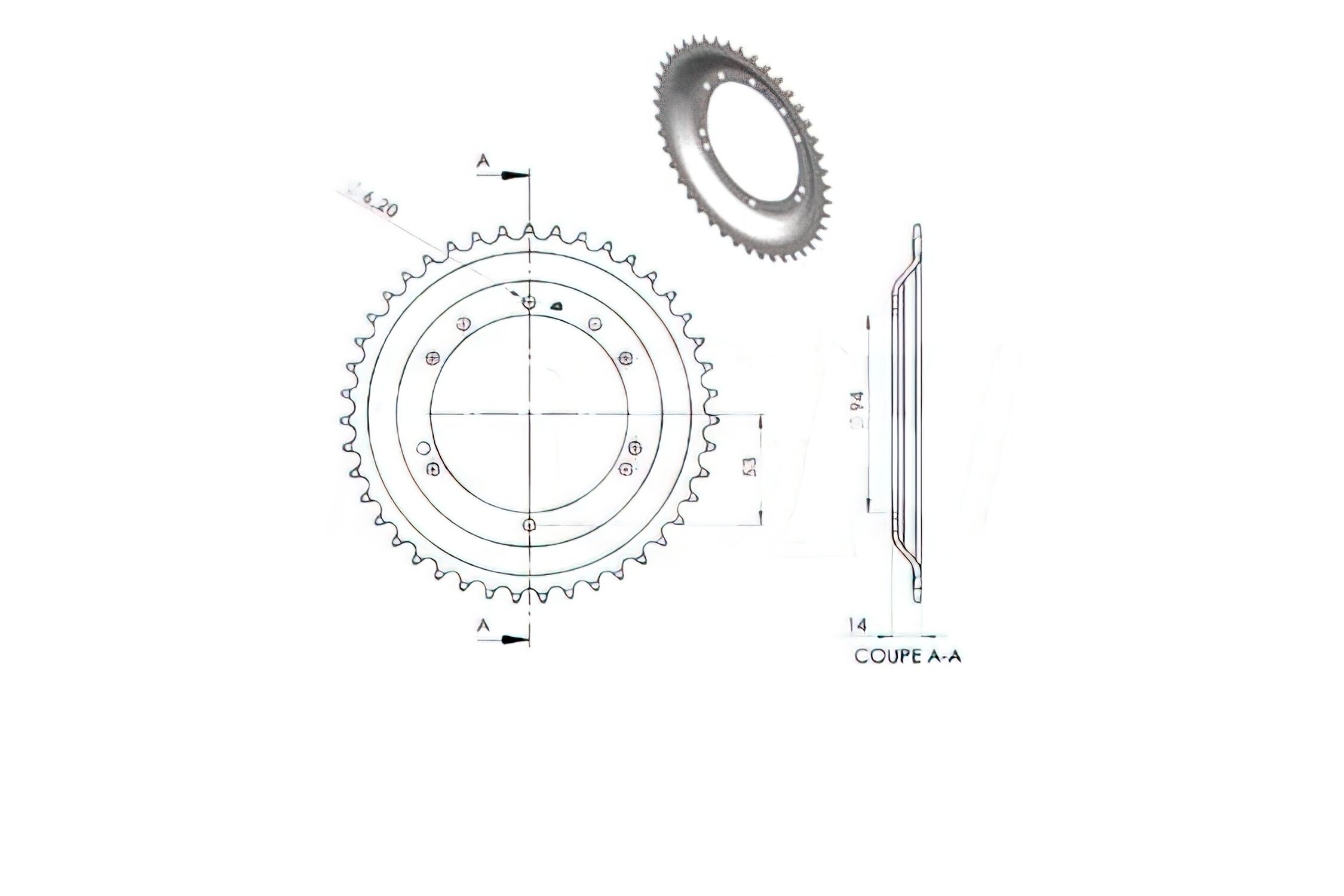 Couronne 44 dents MBK 40 / 50 (d.94mm)