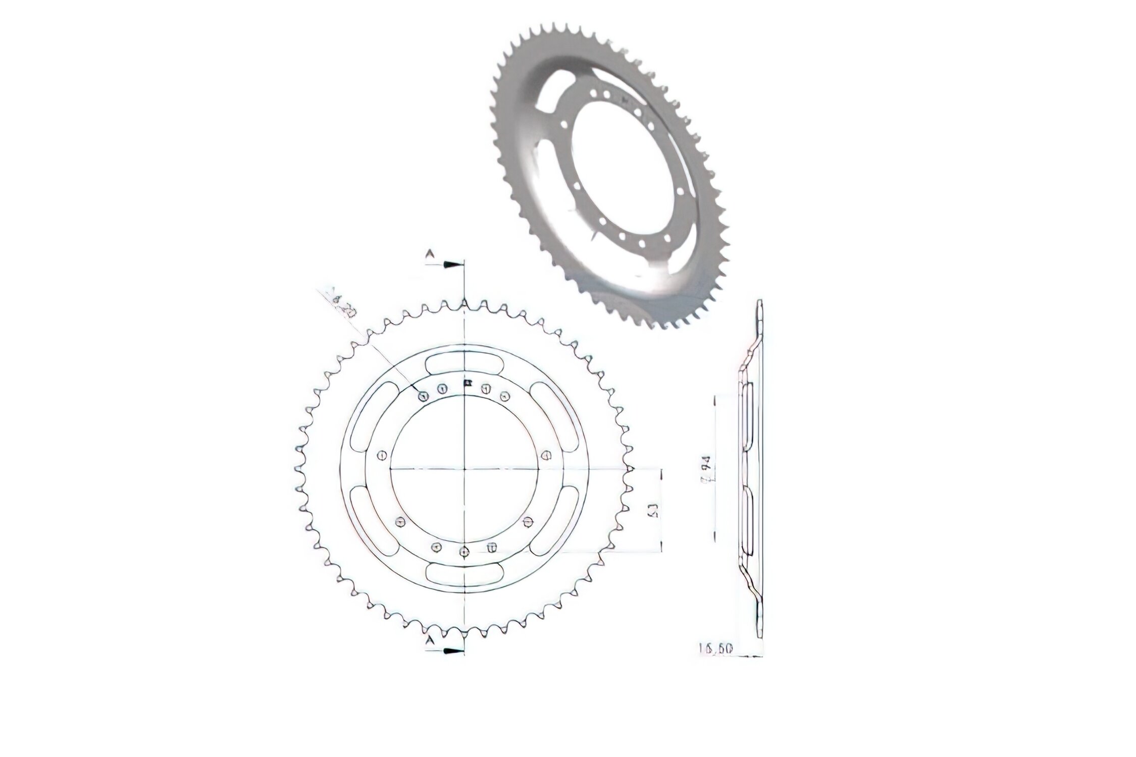 Couronne 52 dents Peugeot 103 SP / MV (jante RYS raillons d.94mm)