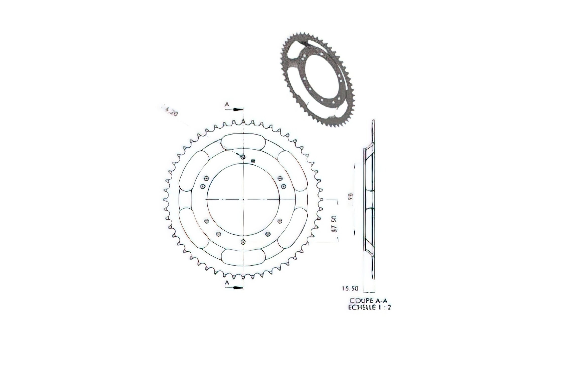 Couronne Teknix 52 dents Peugeot 103 SP / SPX (jante Grimeca)